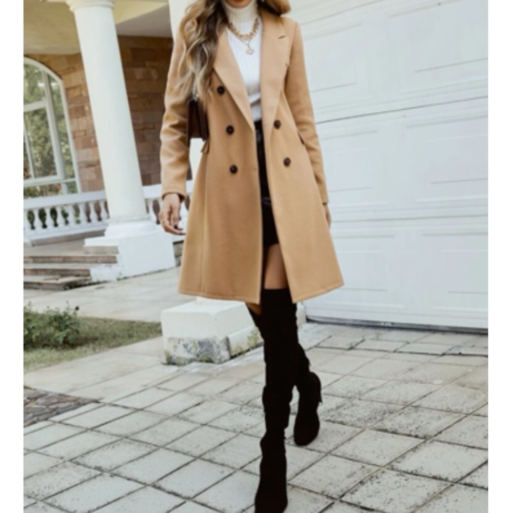 Boho tan camel double breasted coat - Picture 5 of 6
